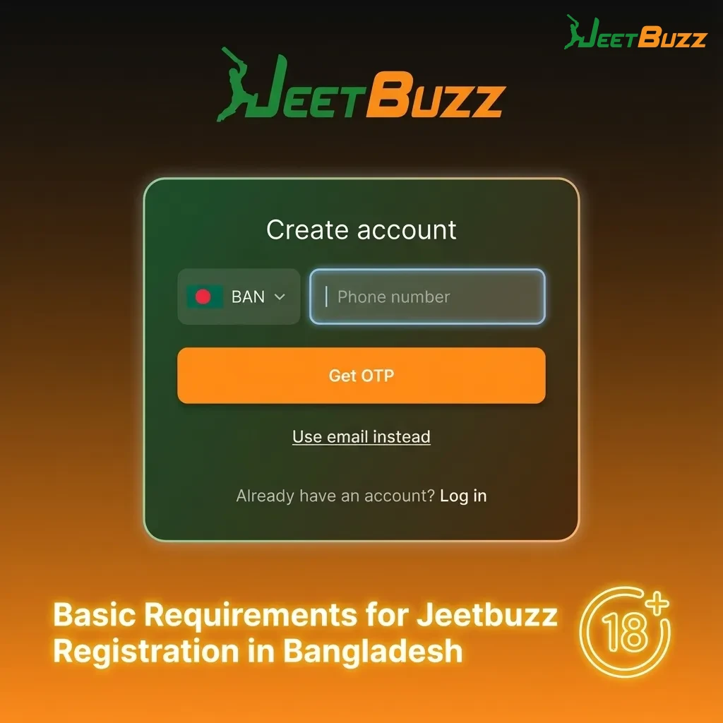 Checklist graphic showing Jeetbuzz Bangladesh registration rules: 18+, real data, valid ID, one account, legal local access