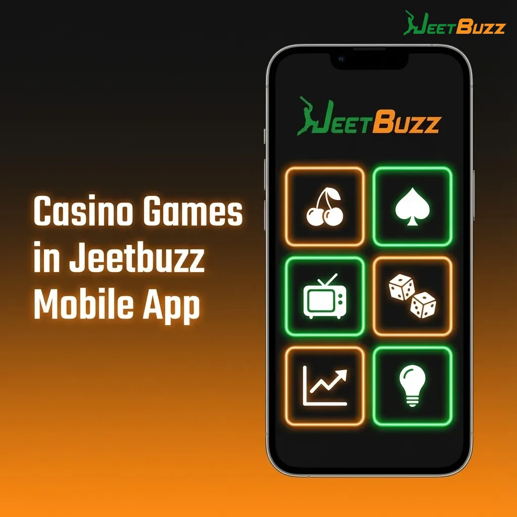 Smartphone screen showing Jeetbuzz casino app with slots, live tables, and instant games in PKR