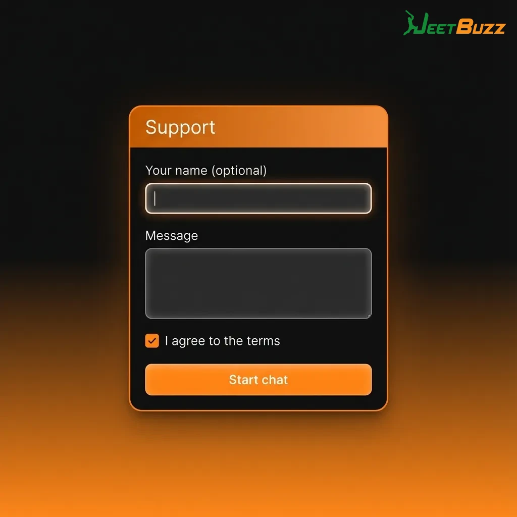 Jeetbuzz India support page showing 24/7 live chat, email, and FAQ icons for betting and payment help