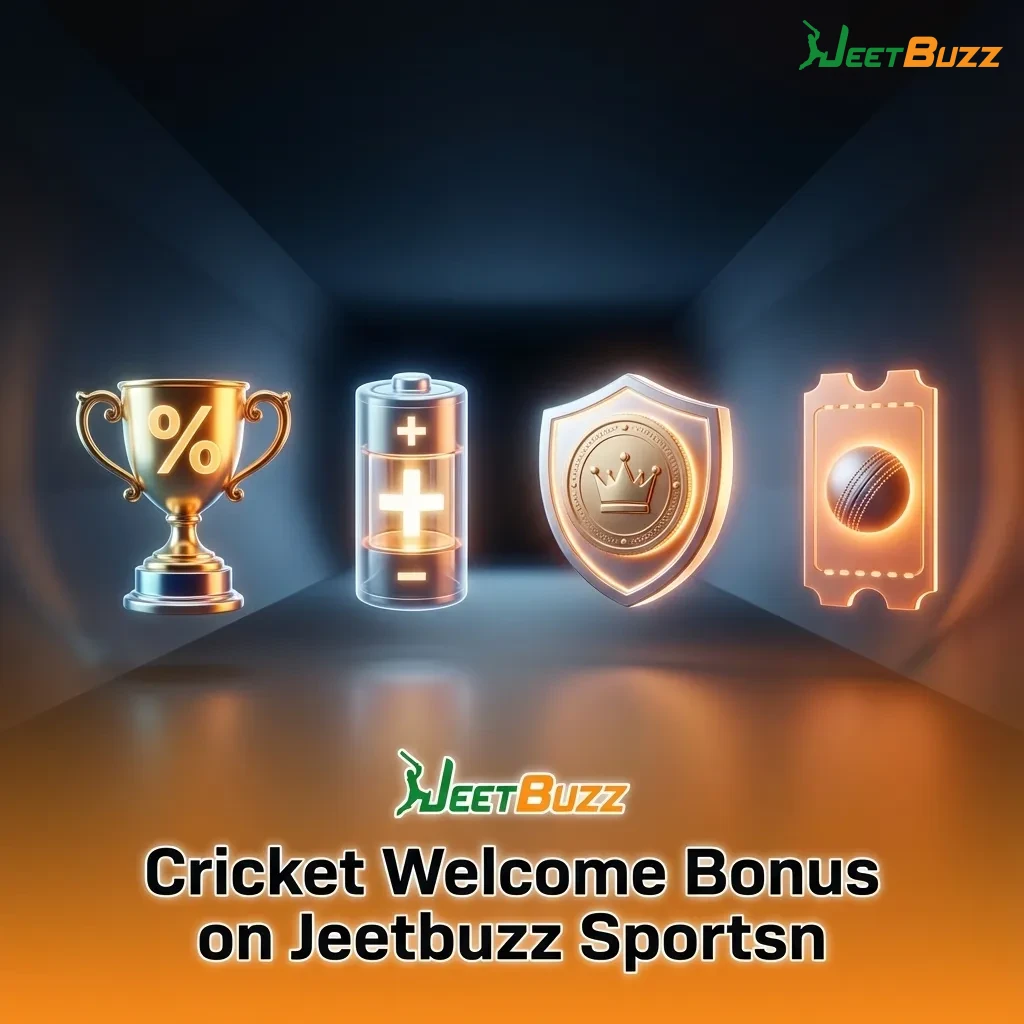 Jeetbuzz Sports welcome offer ad showing 100% cricket betting bonus on first deposit for new users