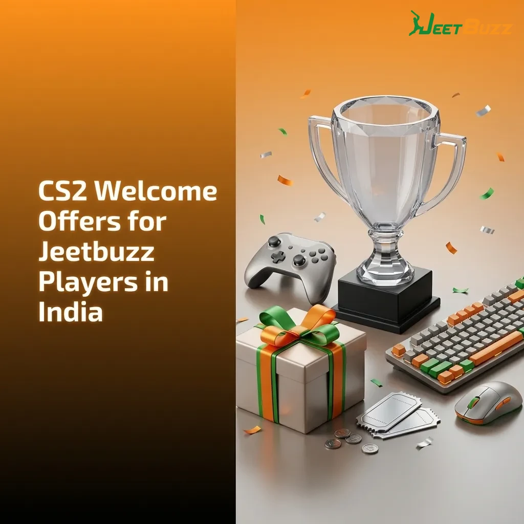 Promotional banner for Jeetbuzz India CS2 welcome offers: free spins, 25% casino cashback, and 50% sports refund