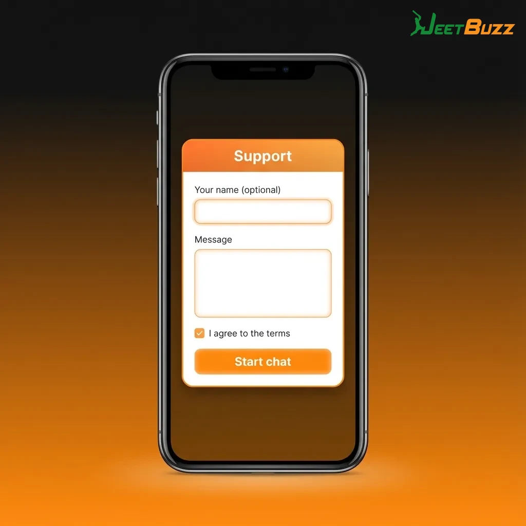 Jeetbuzz iOS user viewing support options on iPhone: live chat, email, and in‑app help for login, payments, and bets.