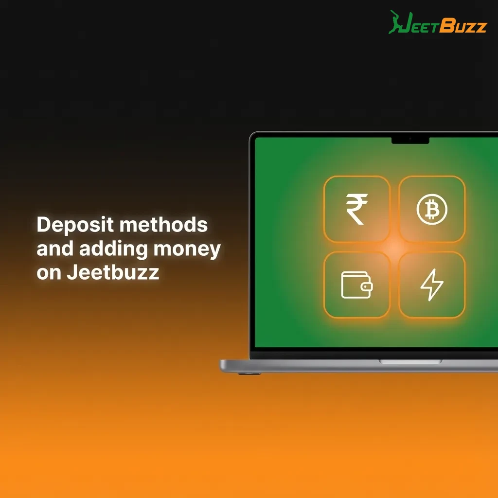 Jeetbuzz deposit screen showing UPI, wallet, card, and netbanking options with rupee limits and betting balance summary