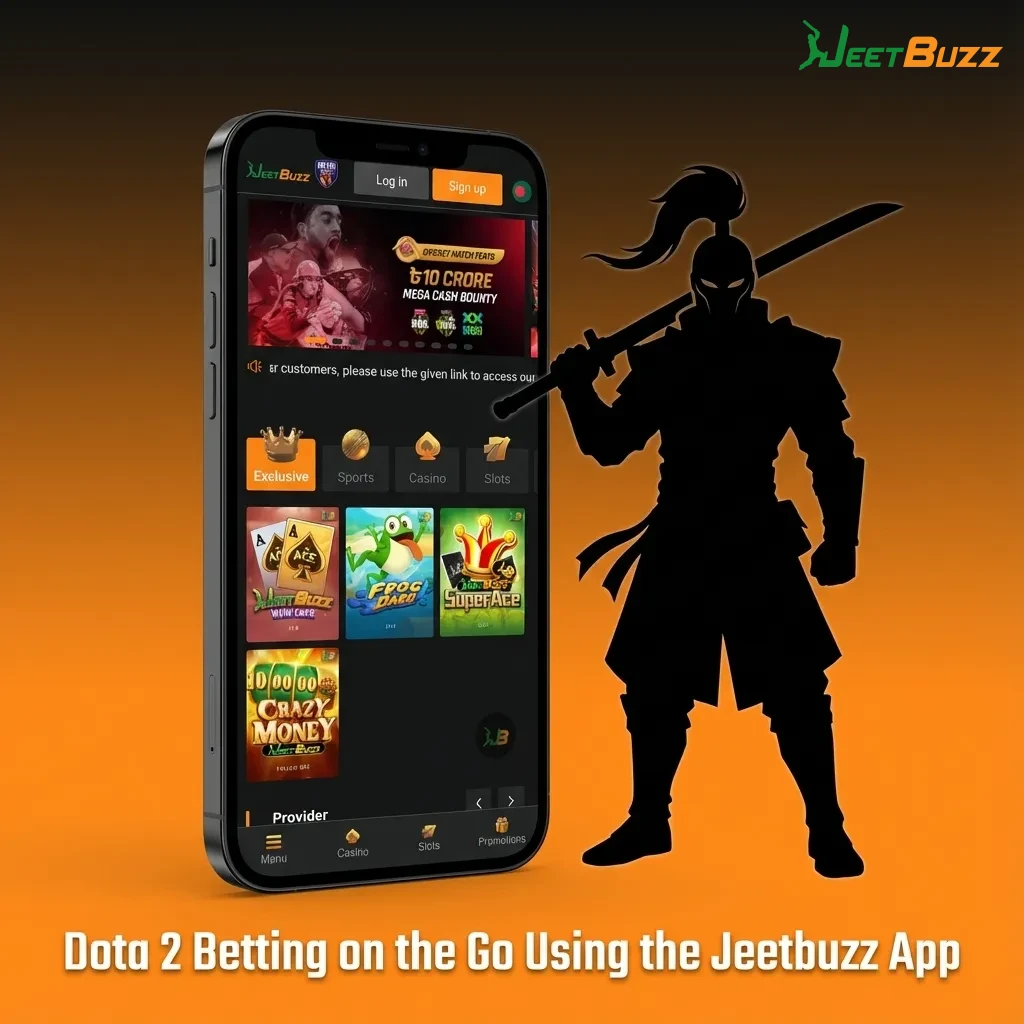 Person using Jeetbuzz app on a smartphone to bet on a live Dota 2 esports match in Pakistan