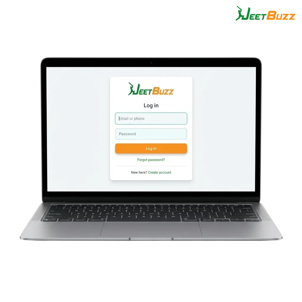 Bangladesh player logging into Jeetbuzz on phone and laptop, showing secure login screen with betting and casino options