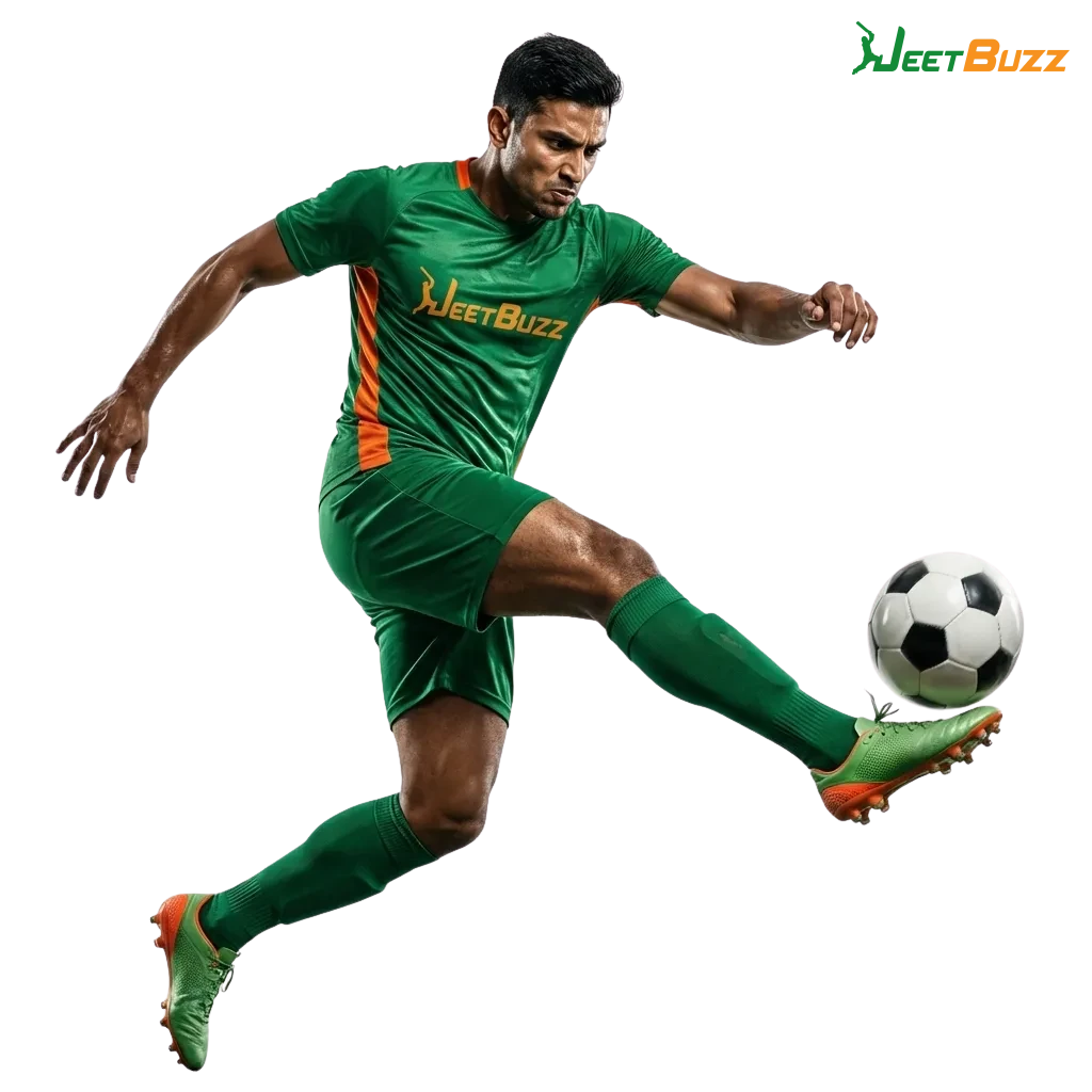 Bangladeshi user placing football bets on Jeetbuzz website, showing match odds, markets, and welcome bonus offers on screen
