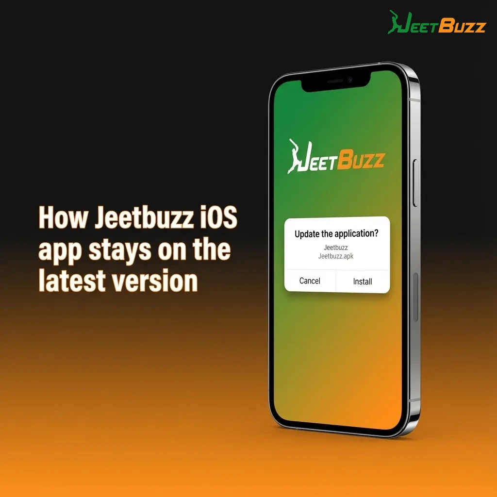 Illustration of Jeetbuzz iOS web app auto-updating with latest odds, games, bonuses, and features via internet connection