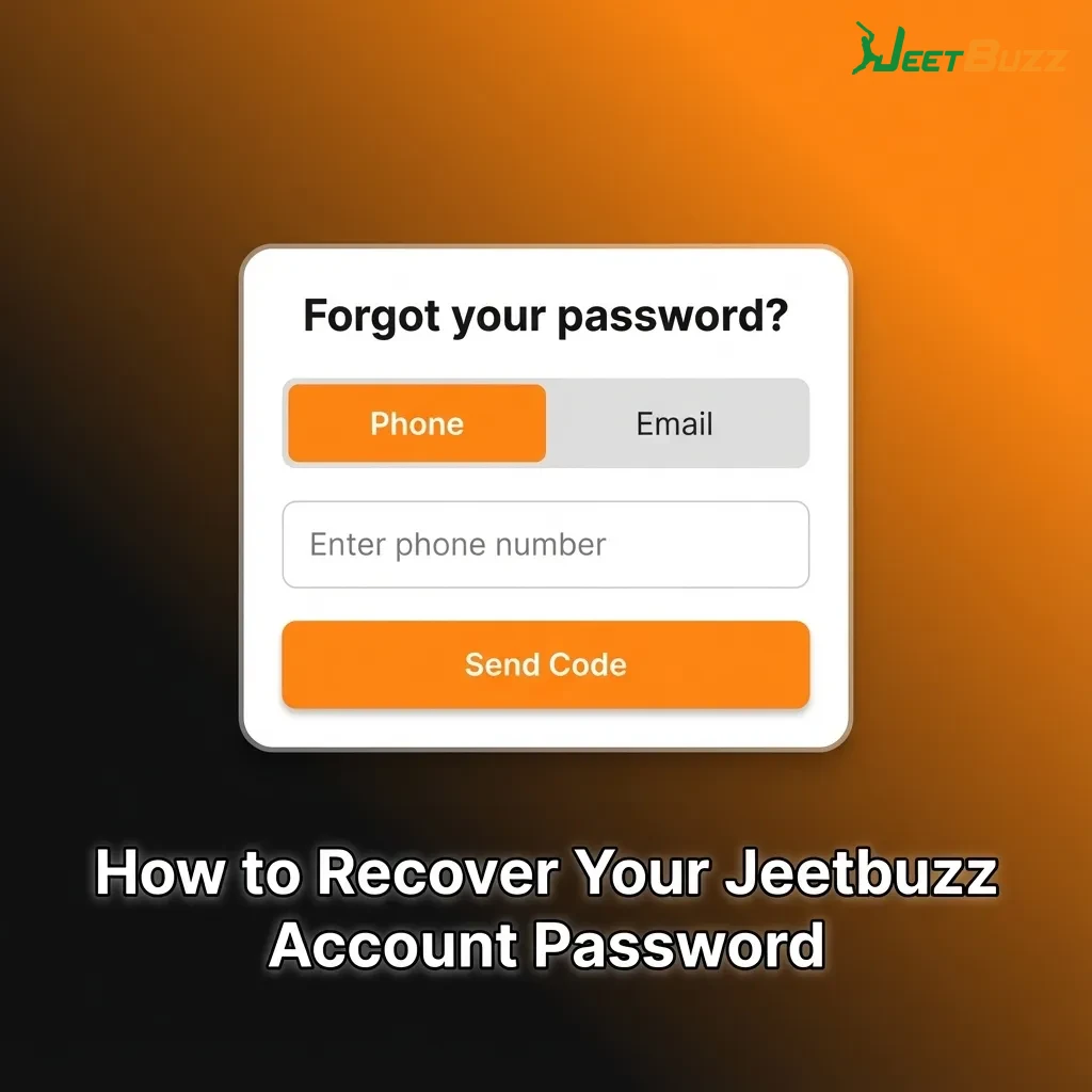 Illustration of Jeetbuzz login screen showing “Forgot password” steps to reset account access securely