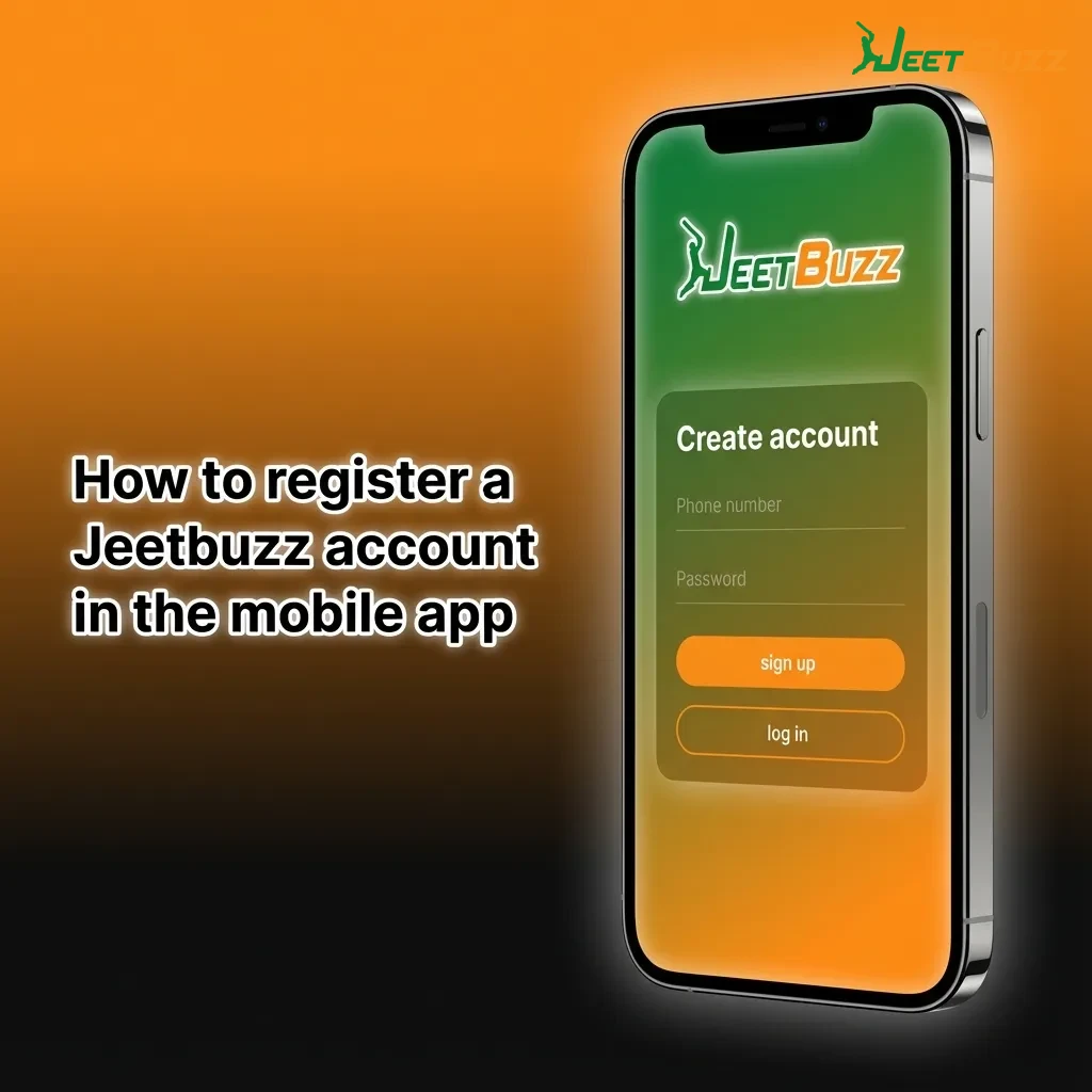 Illustrated Jeetbuzz mobile app sign-up steps for Indian users, from opening the app to OTP verification and profile setup