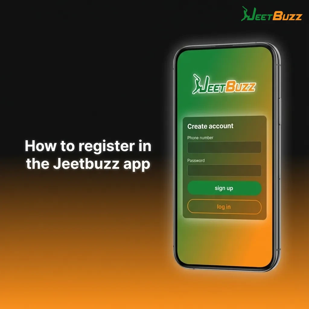 Illustrated steps on a smartphone screen showing how to register and start betting in the Jeetbuzz app