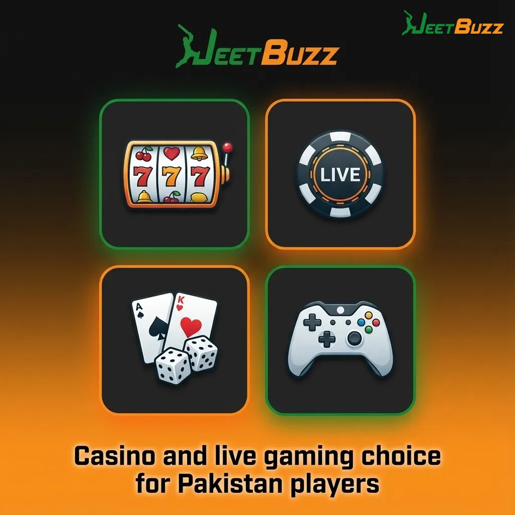 Casino lobby interface for Pakistani players showing slots, live tables, game shows, and local games like Andar Bahar