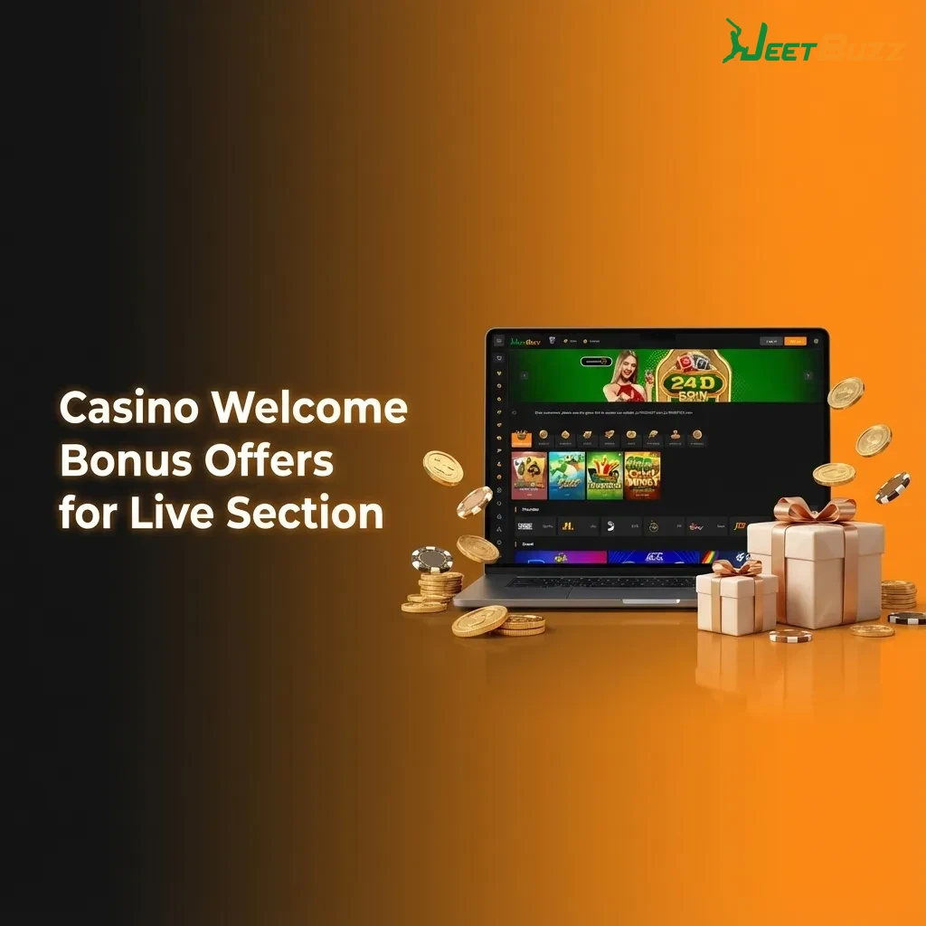 Banner showing “Live Casino Welcome Bonus” with 7 free spins, 25% live cashback, and 50% first sports bet refund