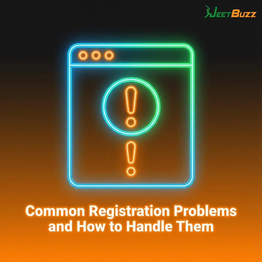 Infographic listing common registration problems with tips to fix code errors, missing SMS, existing accounts, uploads, and form issues
