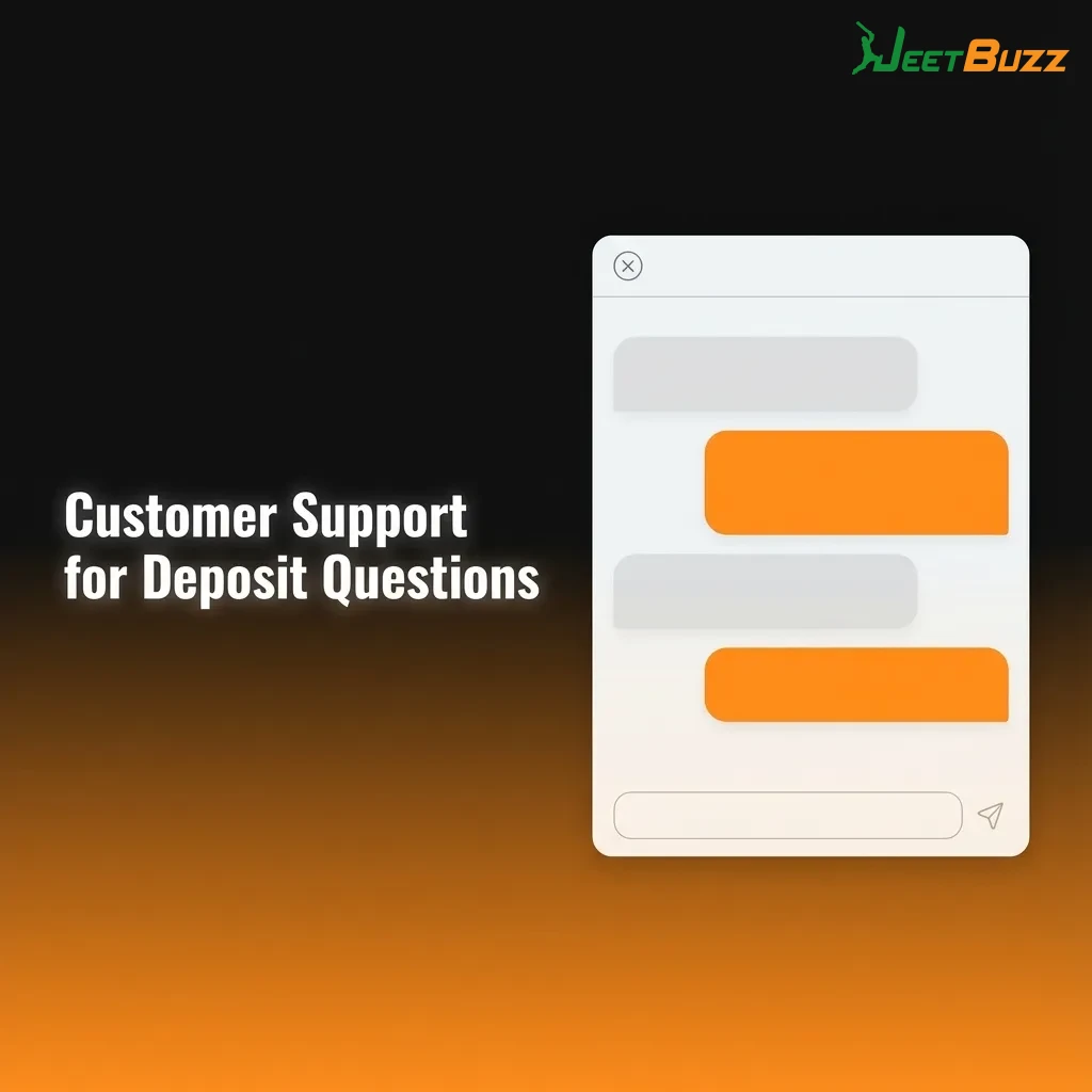 Illustration of Jeetbuzz customer support options: live chat, email, messaging apps, and FAQ for deposit issues
