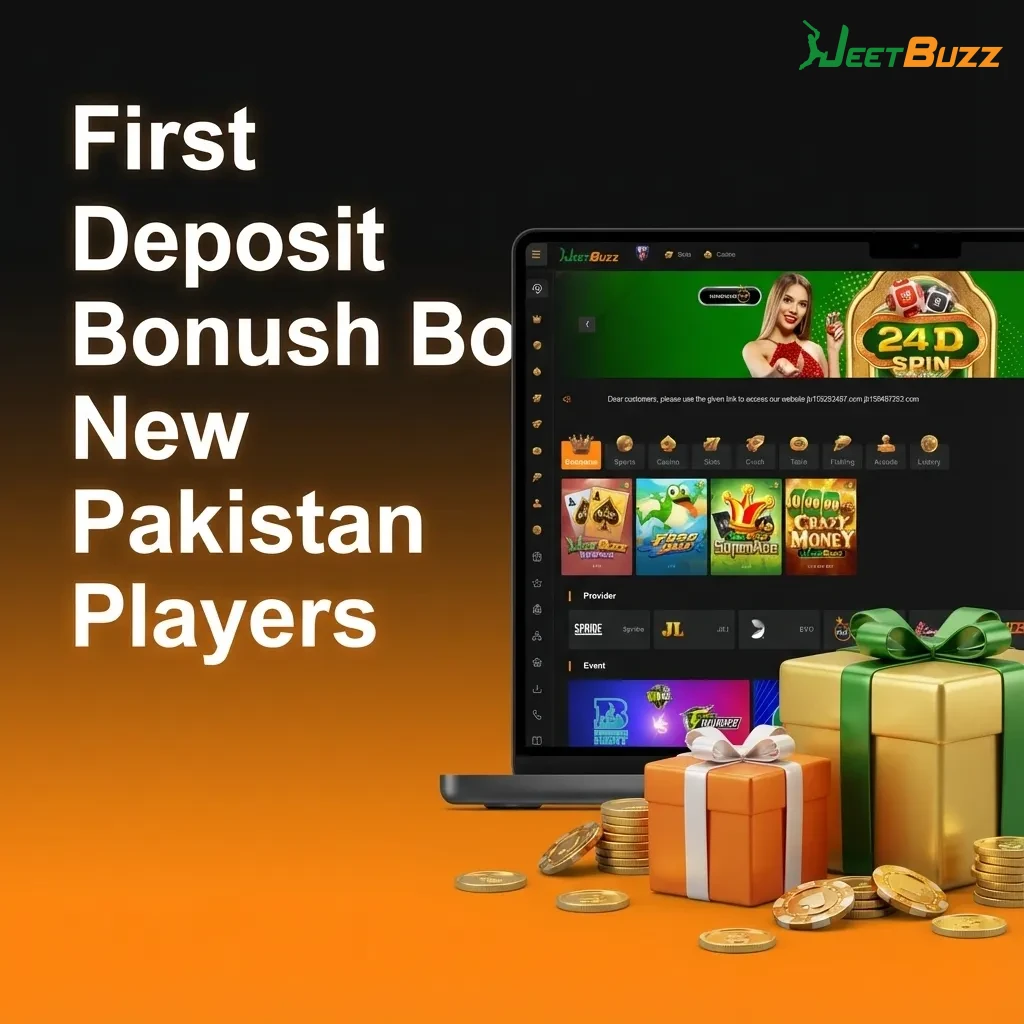 Promo banner for Pakistani players: first deposit bonus with 7 free spins, 25% cashback, and 50% sports refund