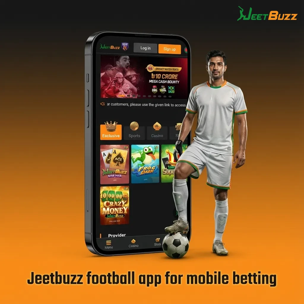 Mobile screen showing Jeetbuzz football betting app with live odds, bet slip, and account options for users in Pakistan