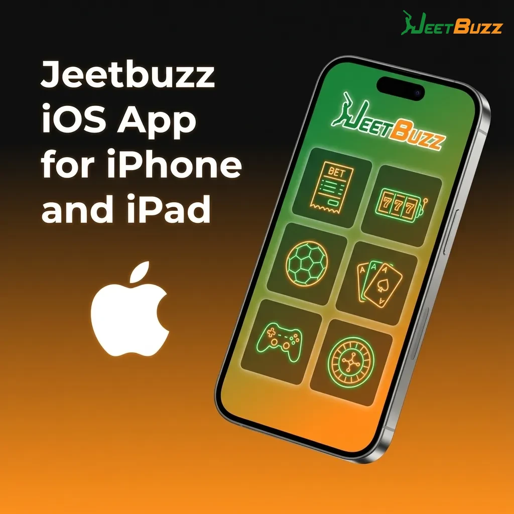 Jeetbuzz iOS app interface displayed on iPhone and iPad screens, highlighting sports betting and casino gaming features