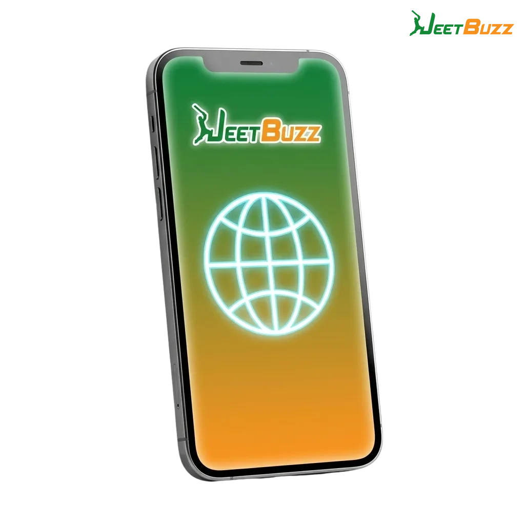 Jeetbuzz mobile PWA on smartphone screen showing casino, live games, sports betting and Indian rupee balance