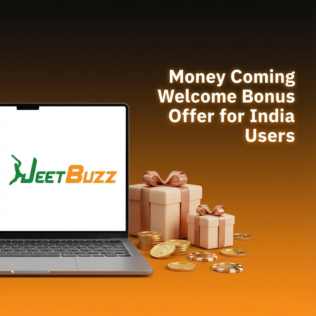 Promotional banner for Jeetbuzz India welcome bonus: free spins, cashback, and sports refund for new Money Coming players