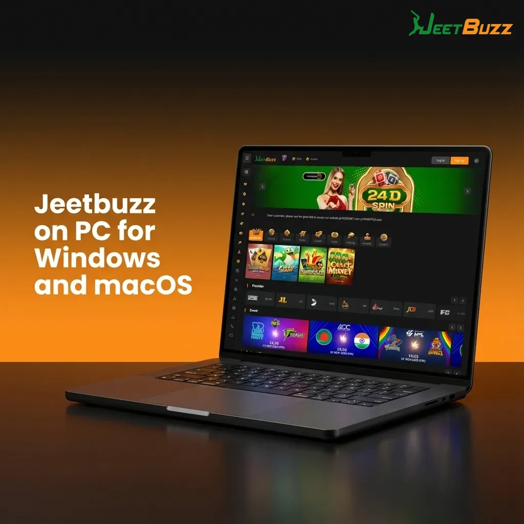 Laptop screen showing Jeetbuzz website open in a web browser for betting and casino play on Windows or macOS