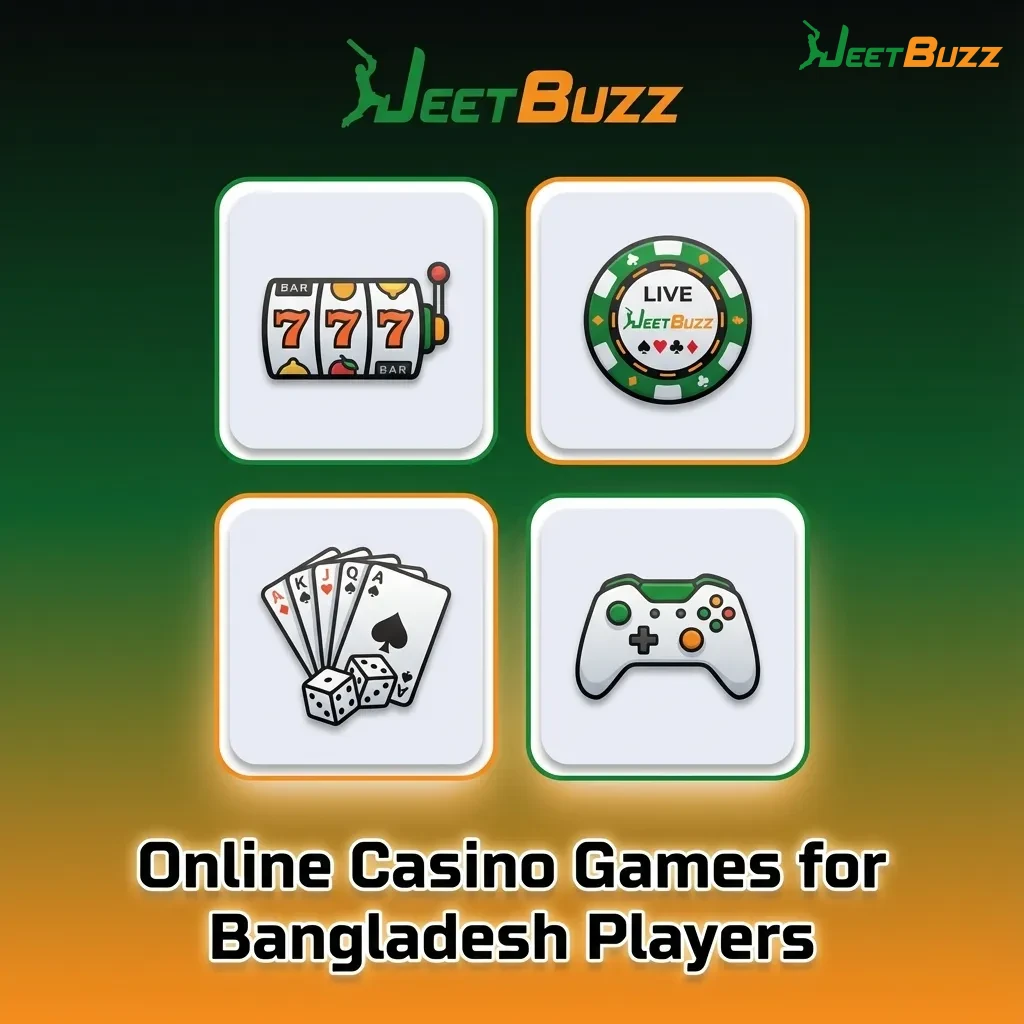 Collage of online casino games popular with Bangladeshi players, featuring slots, live tables, cards and jackpots