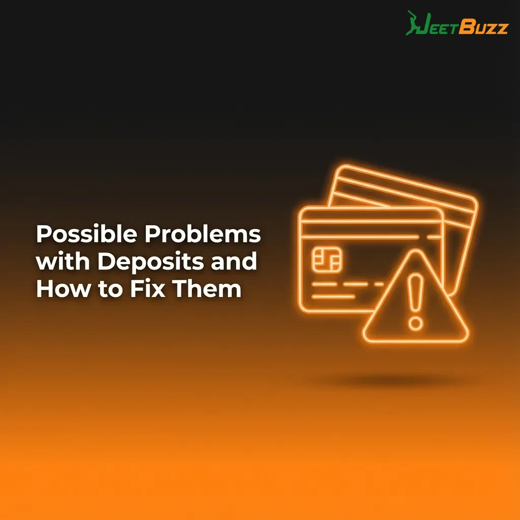 Illustration of Jeetbuzz deposit issues in Bangladesh with icons for failed payments, limits, OTP errors, and support solutions