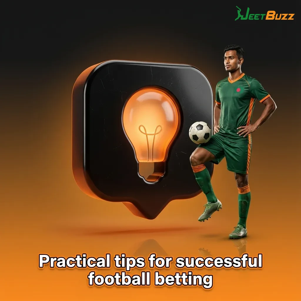Infographic titled “Practical tips for successful football betting” showing checklist of research, bankroll, and strategy advice