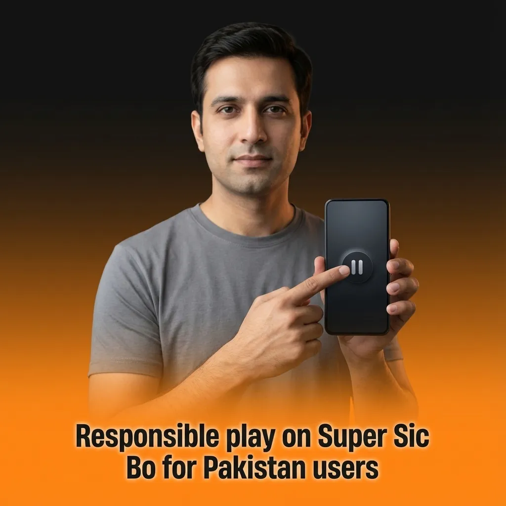 Pakistani player setting a PKR budget for Super Sic Bo on a mobile casino app, with responsible gambling tips on screen