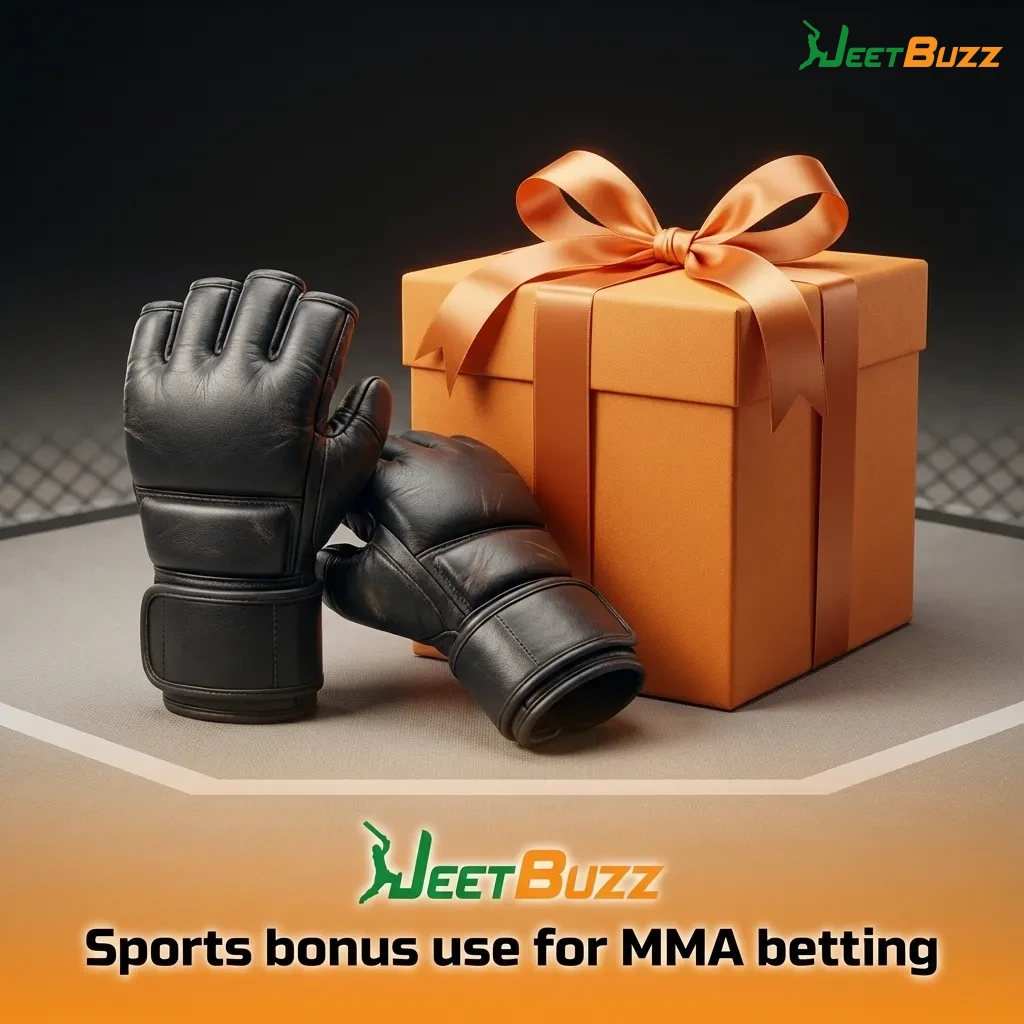 Illustration of MMA fighters in a cage with a mobile betting app showing a sports welcome bonus offer