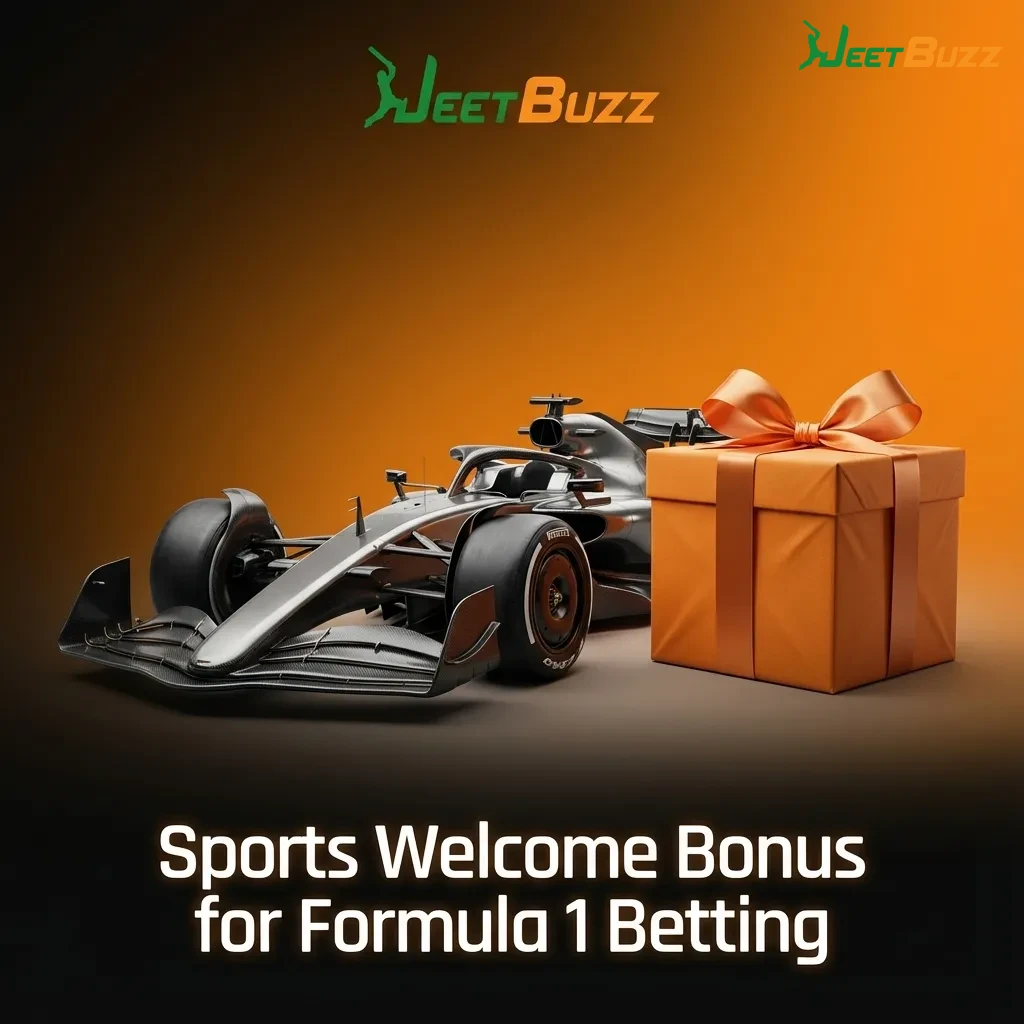 Banner promoting Jeetbuzz Sports Welcome Bonus for Formula 1 betting with race cars and bonus percentage graphics