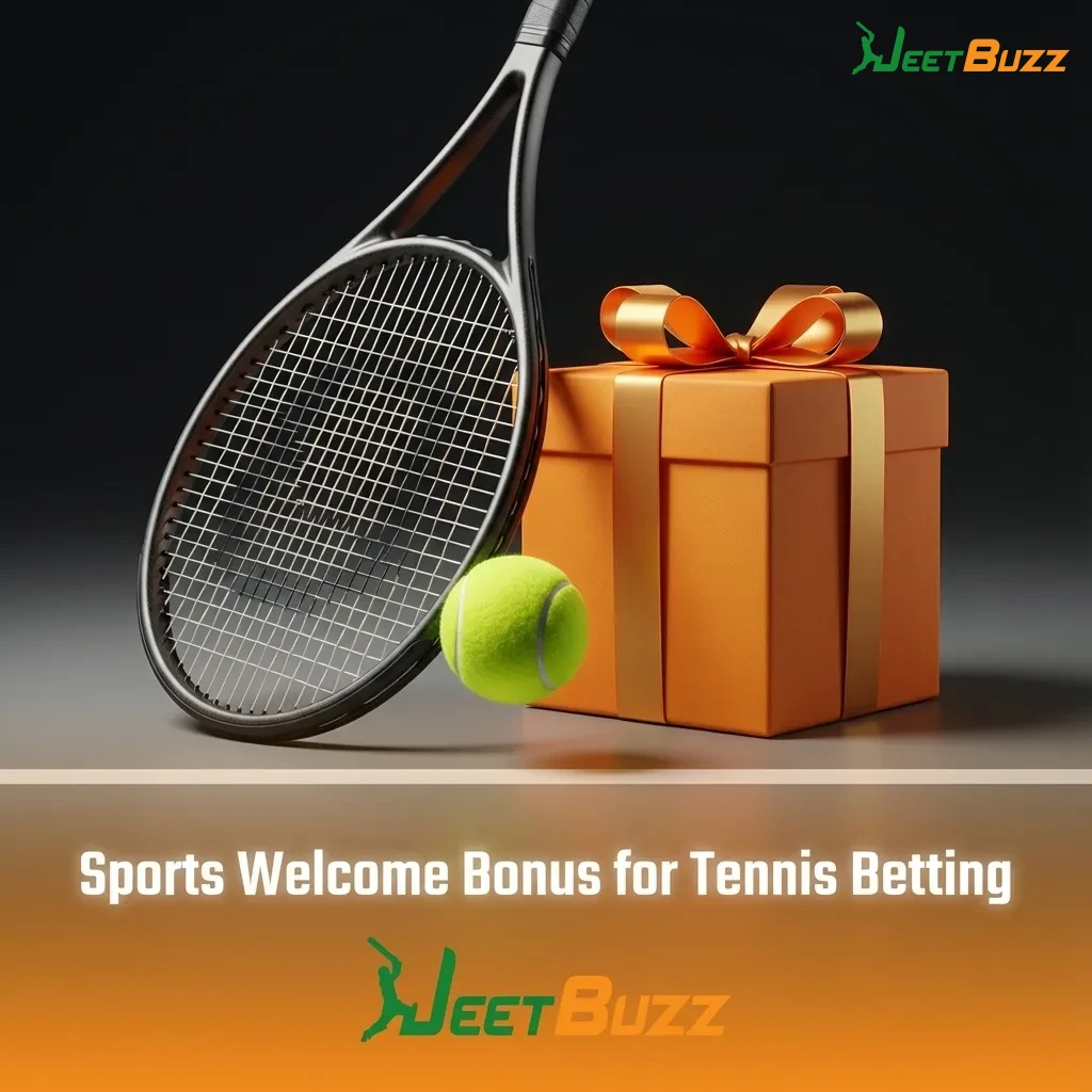 Tennis welcome bonus promo showing tennis balls and betting slip, highlighting new user offer and key terms for qualifying bets