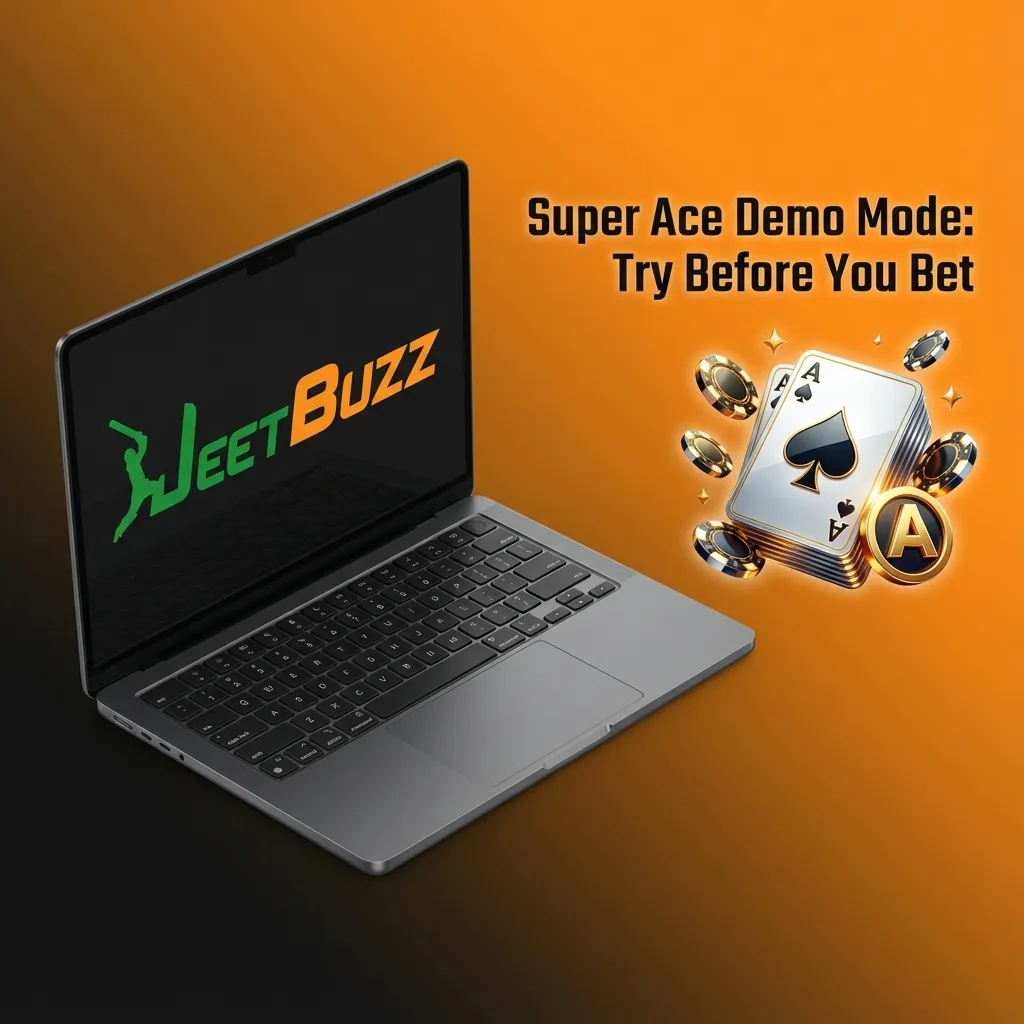 Super Ace slot game on Jeetbuzz in demo mode showing reels, cascades, and multipliers with virtual credits