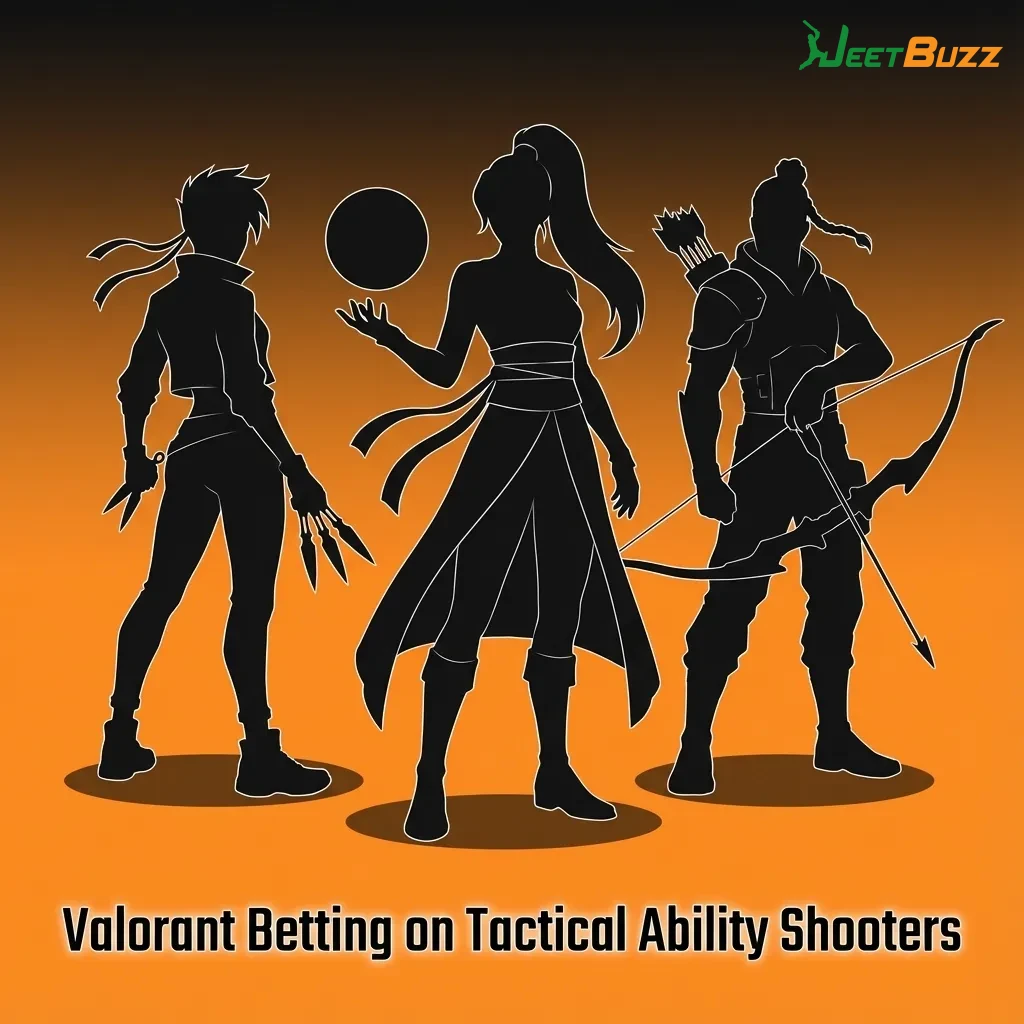 Valorant esports betting banner showing agents, tactical map, and highlighted markets like match winner, maps, and live odds