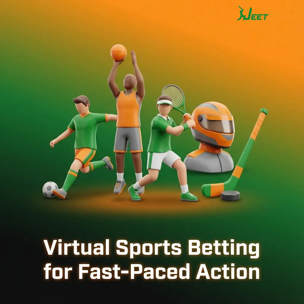 Collage of virtual football, cricket, horse and greyhound racing with betting odds on a glowing Jeetbuzz Bangladesh screen