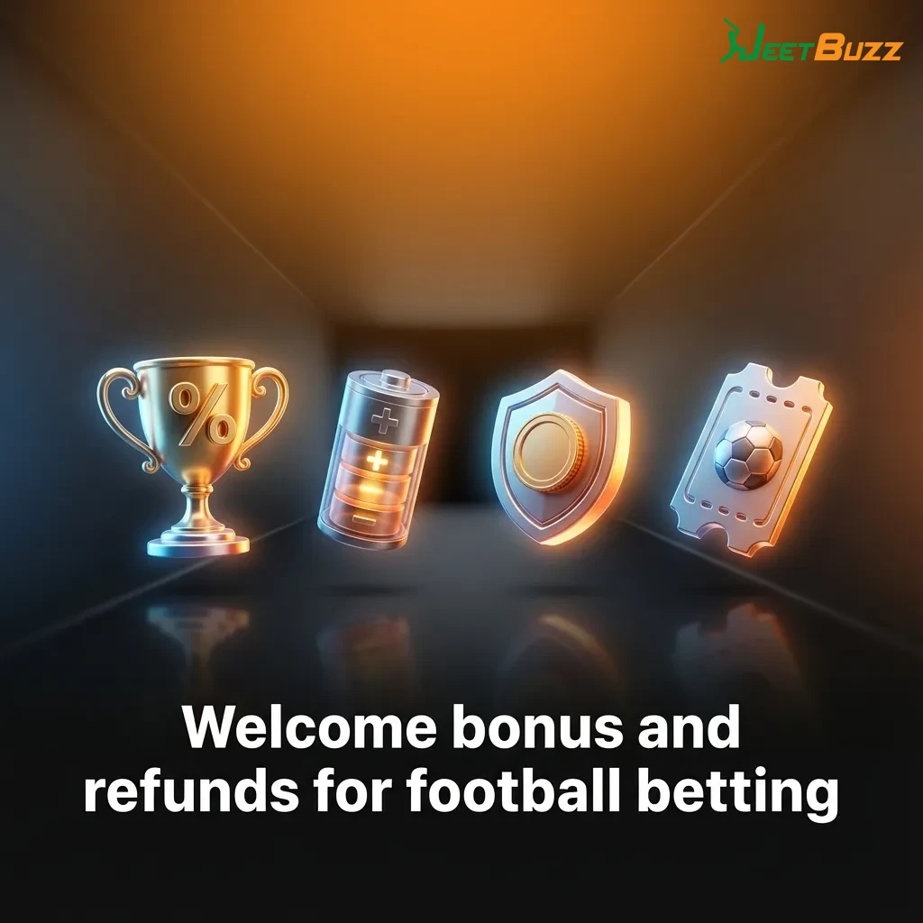 Colorful Jeetbuzz welcome bonus banner showing football, casino chips, and “50% sports refund” and “25% cashback” offers.