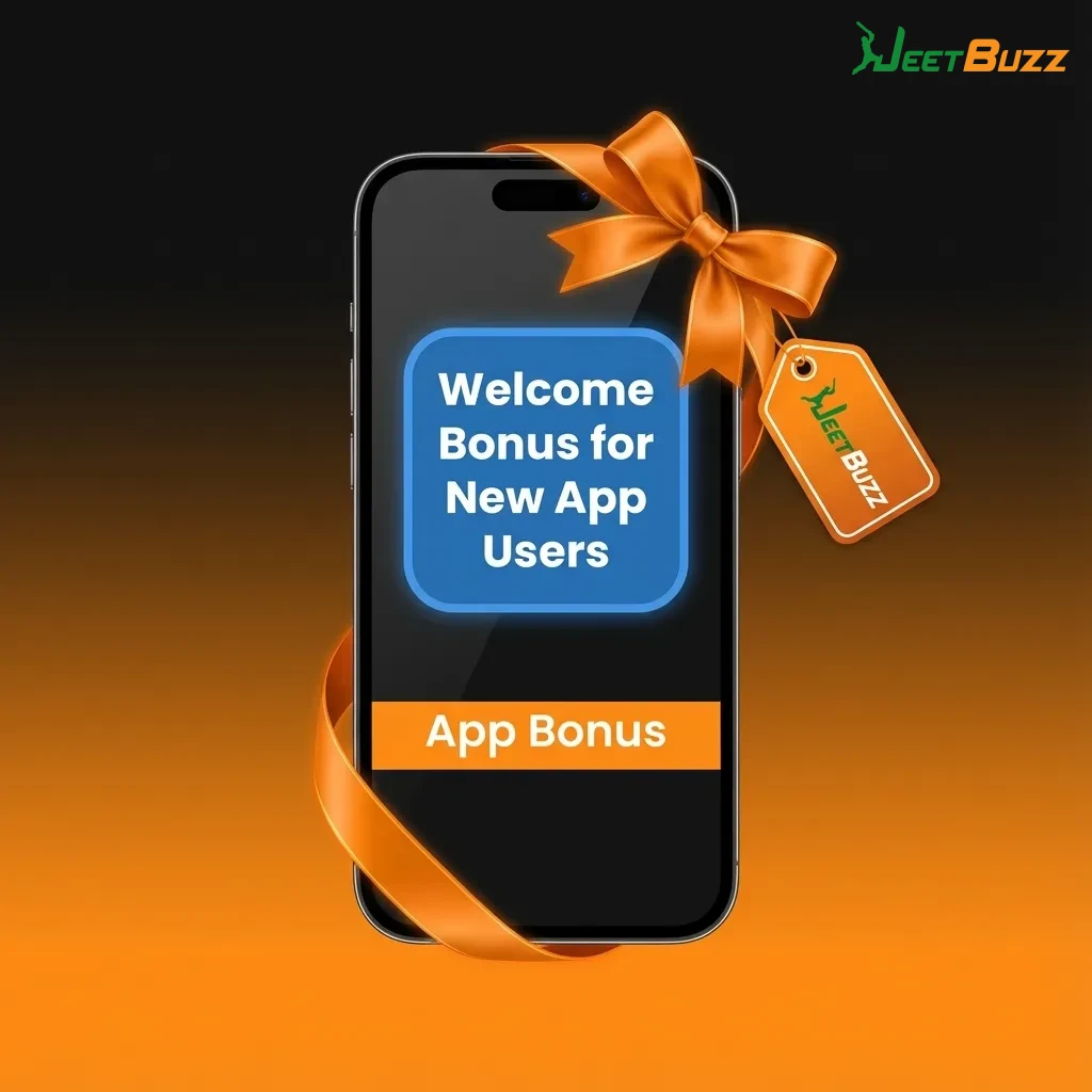 Jeetbuzz welcome bonus banner showing sports refund and casino free spins options for new mobile app users