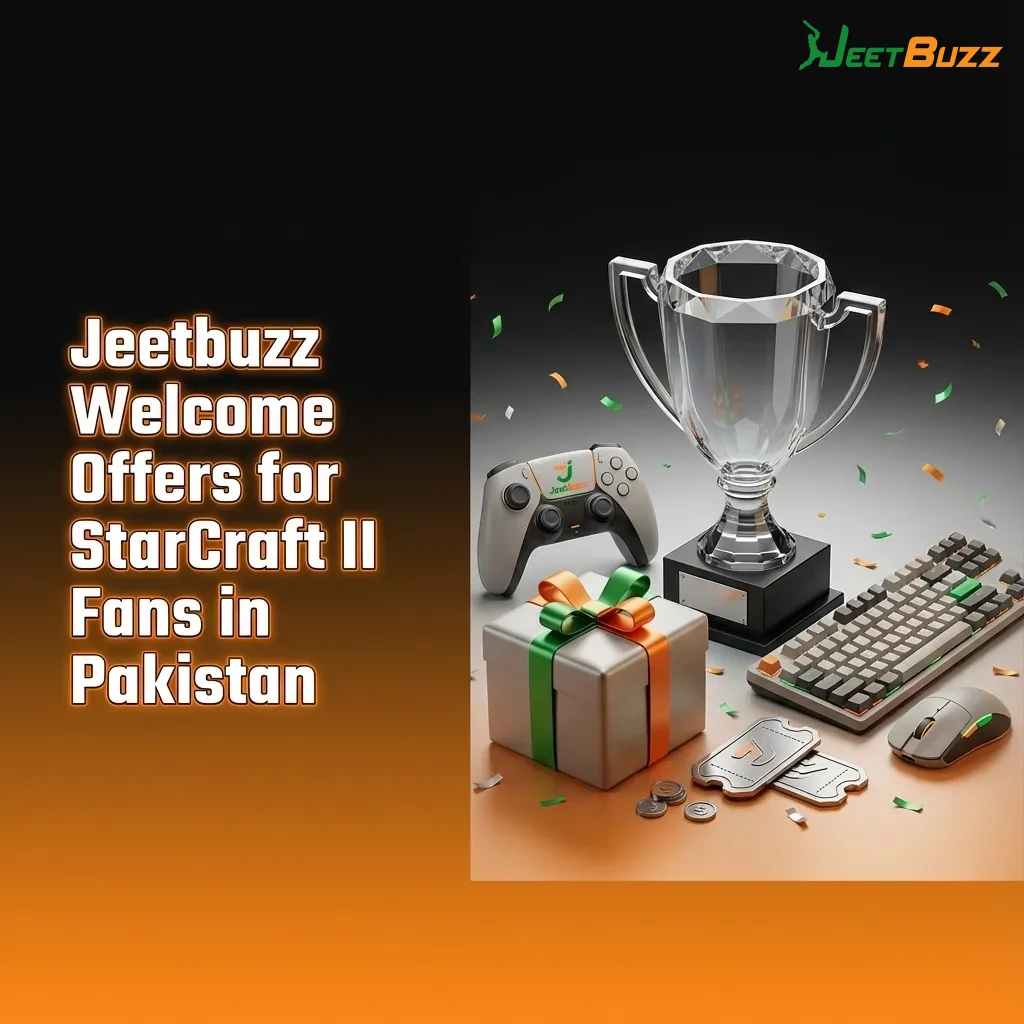 Banner for Jeetbuzz welcome offers in Pakistan with free spins, cashback, and sports refund for StarCraft II betting