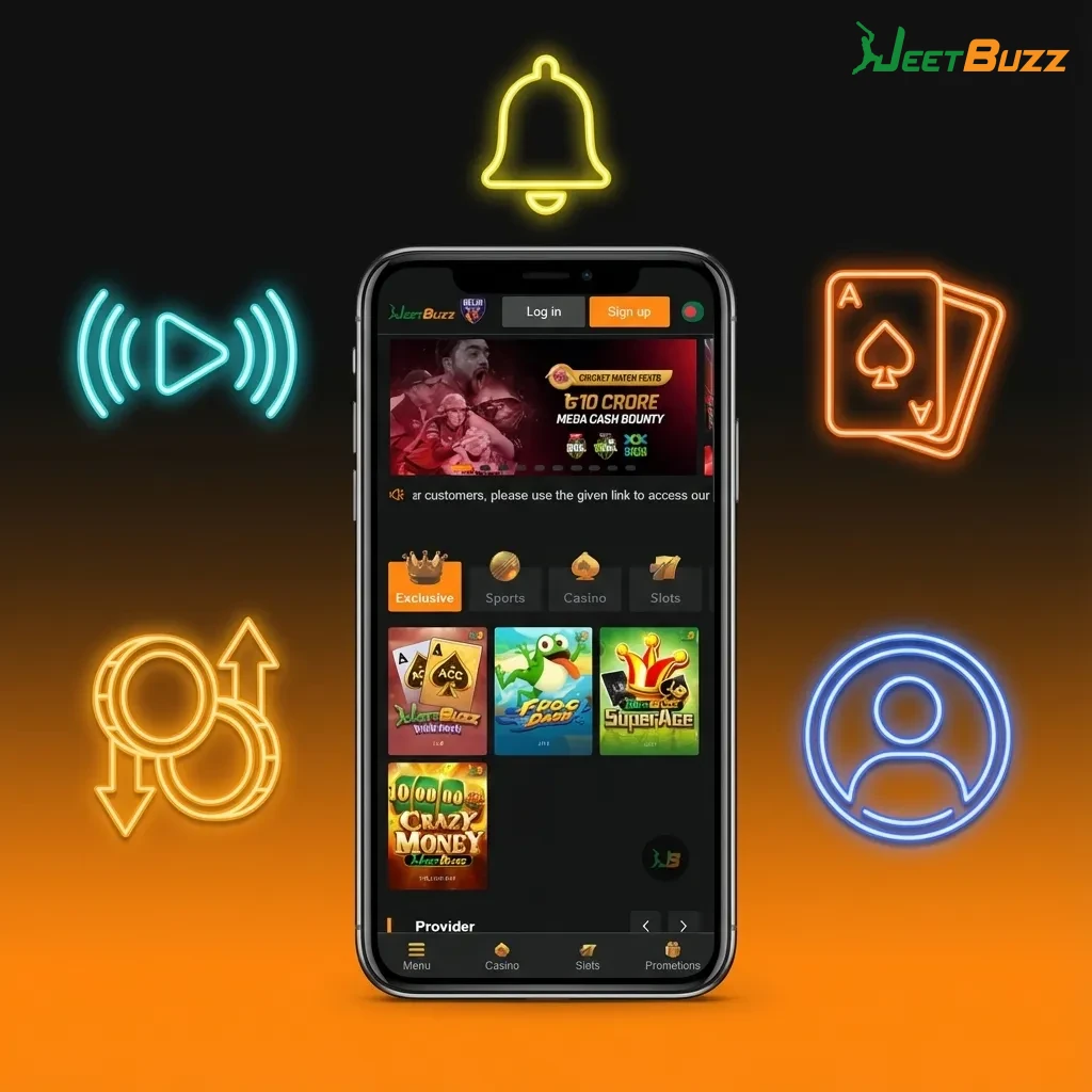 Graphic showing Jeetbuzz Pakistan mobile app benefits: local payments, PKR betting, sports and casino games, bonuses, 24/7 support