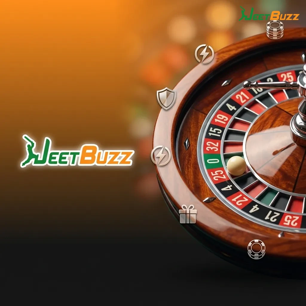 Graphic showing Jeetbuzz India casino features: UPI payments, slots and tables, Android app, fair RTP, and responsible gambling tools