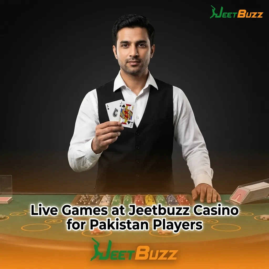 Pakistani player browsing Jeetbuzz live casino lobby with roulette, baccarat, blackjack, poker, and TV game tables