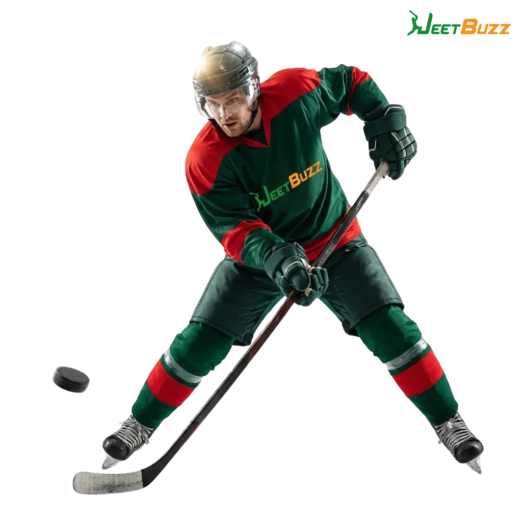 Laptop screen showing Jeetbuzz ice hockey betting odds and live match in Bangladesh, with welcome bonus highlighted