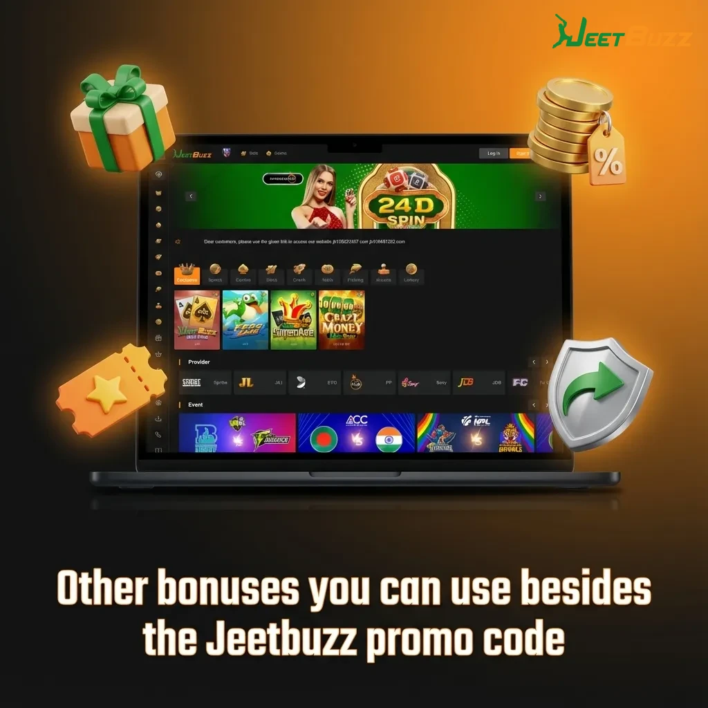Infographic listing Jeetbuzz bonuses: reload deposit, weekly casino cashback, sports boost, free bets, and VIP rewards