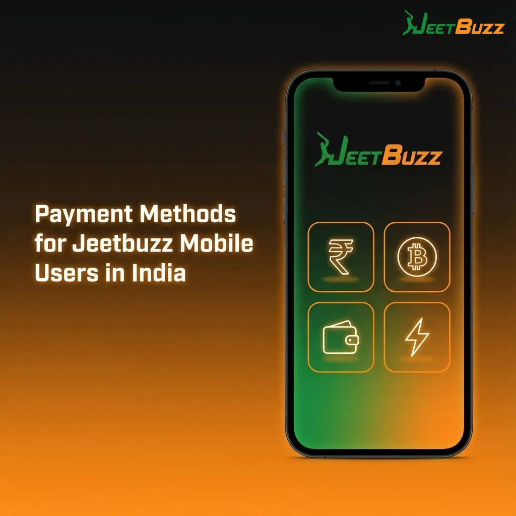 Graphic listing Jeetbuzz mobile payment methods in India: UPI, Paytm, PhonePe, with INR deposit and withdrawal details