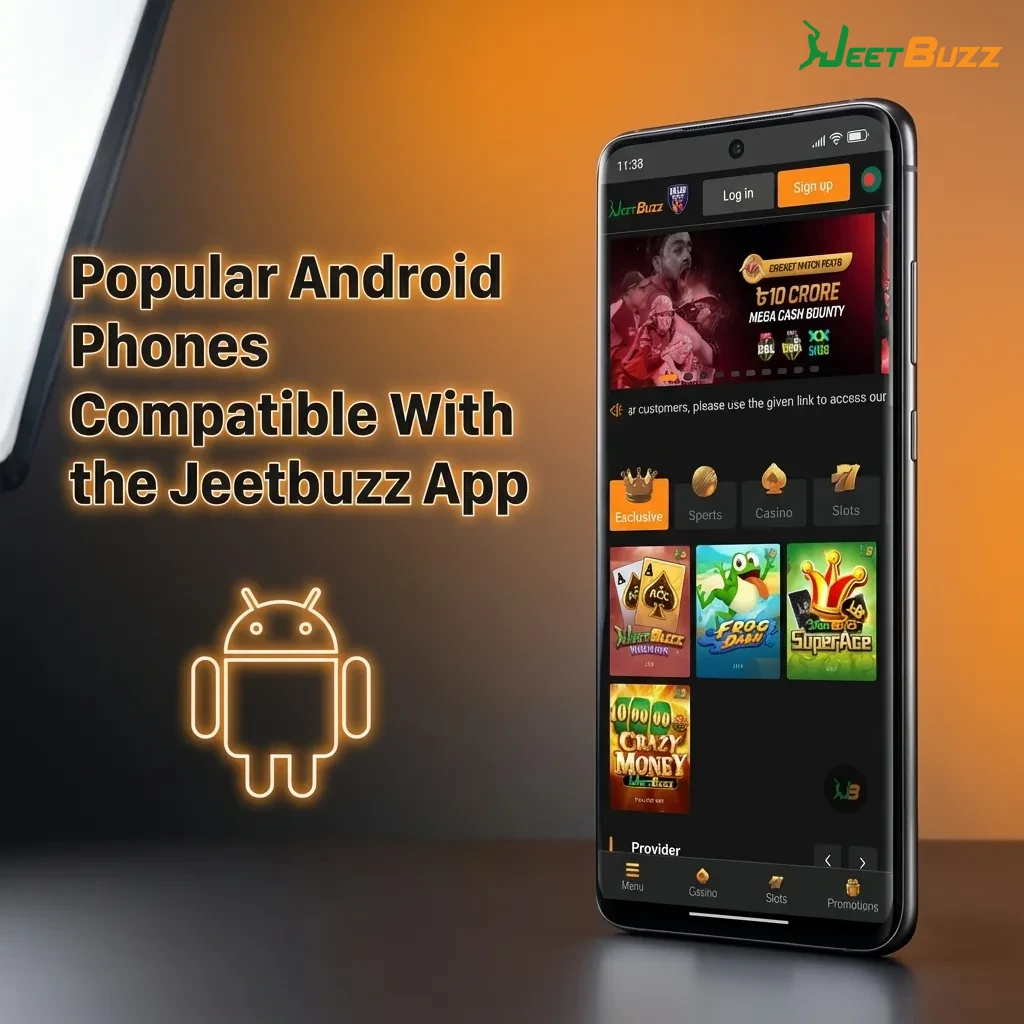 Collage of popular Android phones in India with Jeetbuzz app logo, highlighting compatible mid-range and flagship models