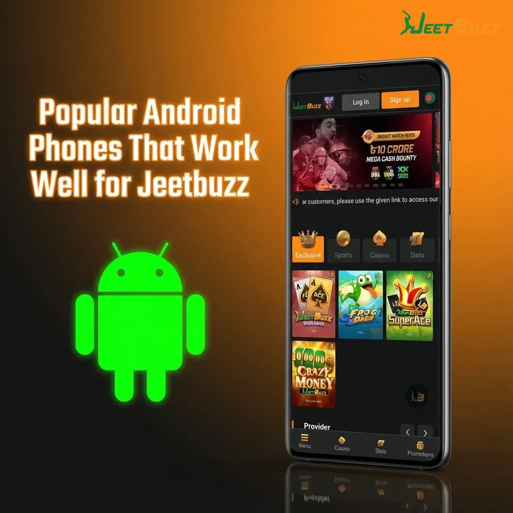 Collage of popular Android phones in Bangladesh compatible with Jeetbuzz, including Samsung, Xiaomi, realme, OPPO, Vivo, OnePlus