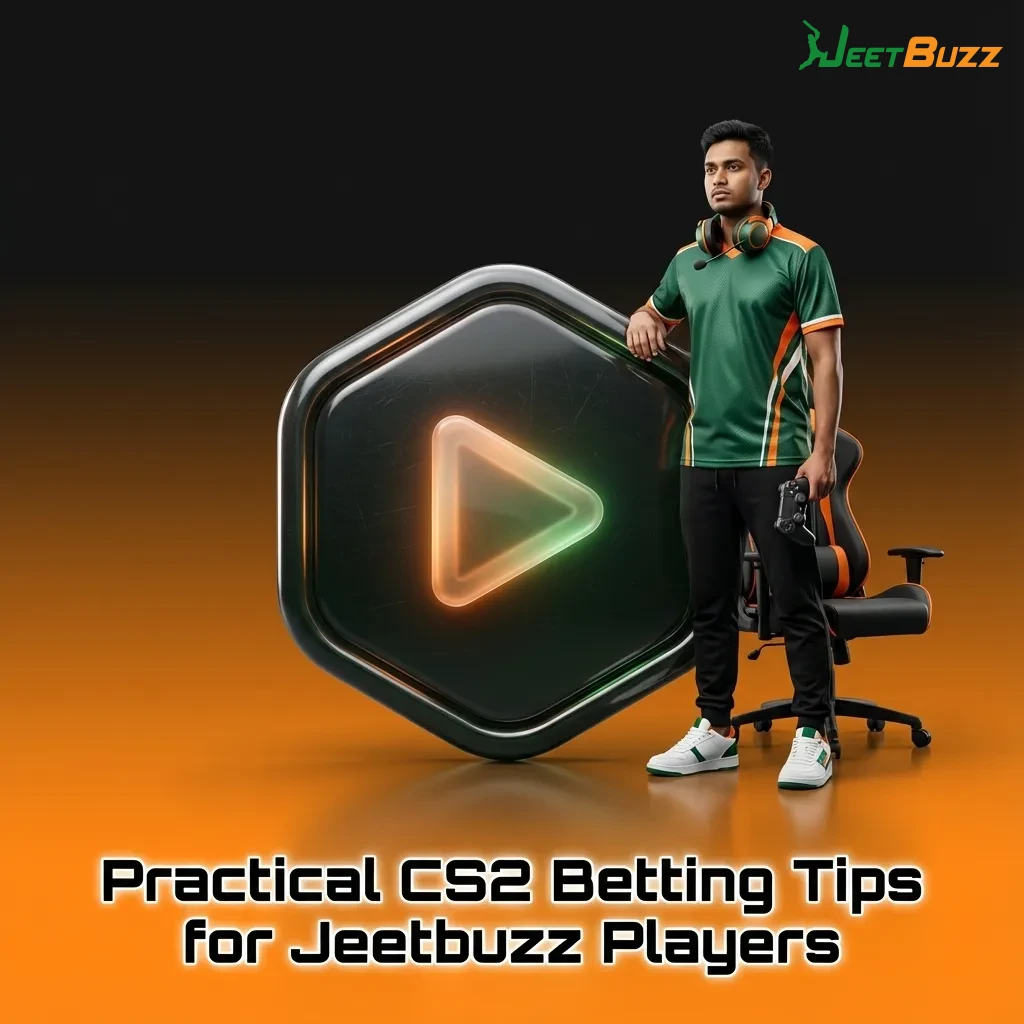Jeetbuzz CS2 betting tips infographic with icons illustrating bankroll, research, odds comparison, and responsible betting steps