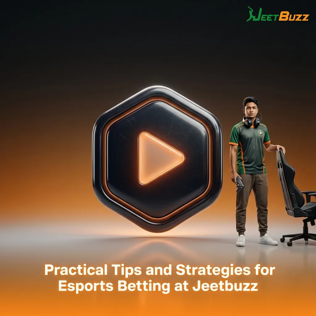 Graphic for “Practical Tips and Strategies for Esports Betting at Jeetbuzz” with icons of Dota 2, CS2, and bankroll tips.