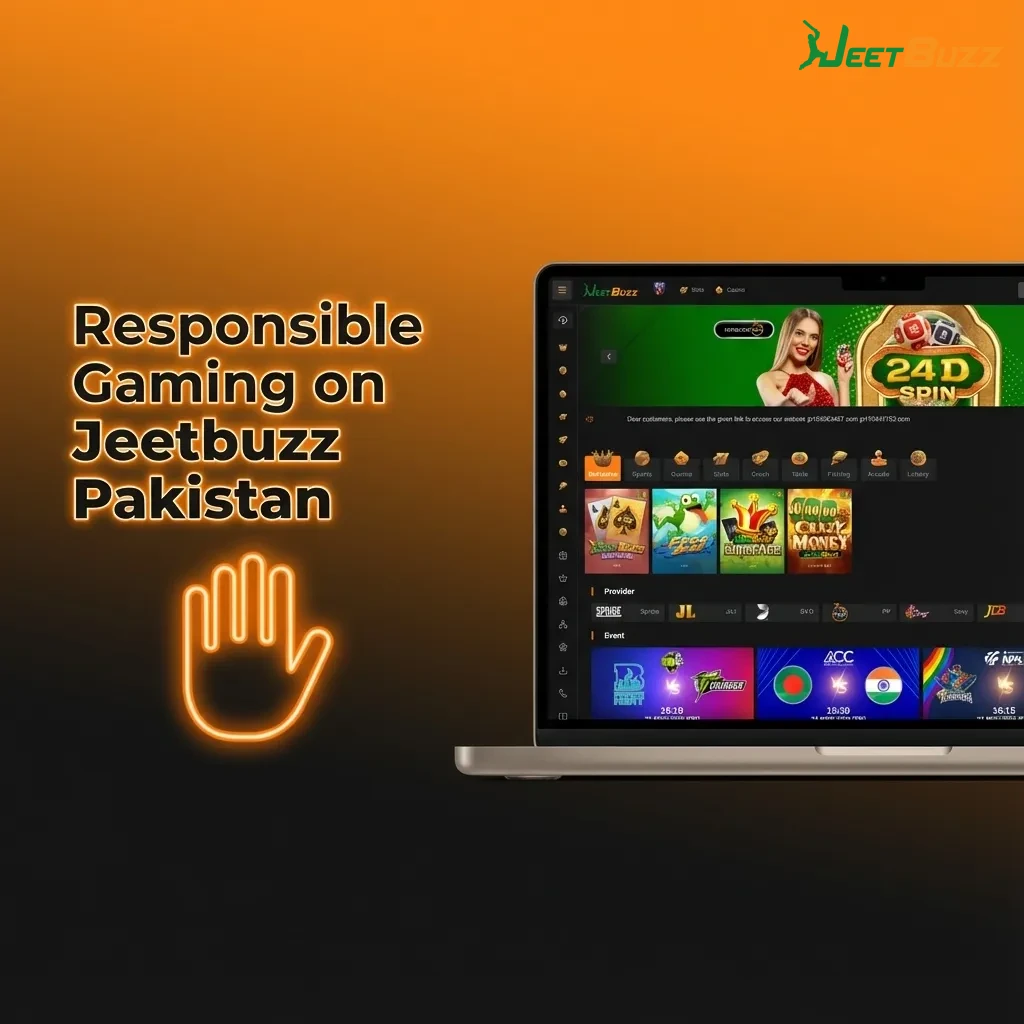 Illustration of Jeetbuzz Pakistan user following responsible gaming tips with budget, time limits, and self‑exclusion tools highlighted