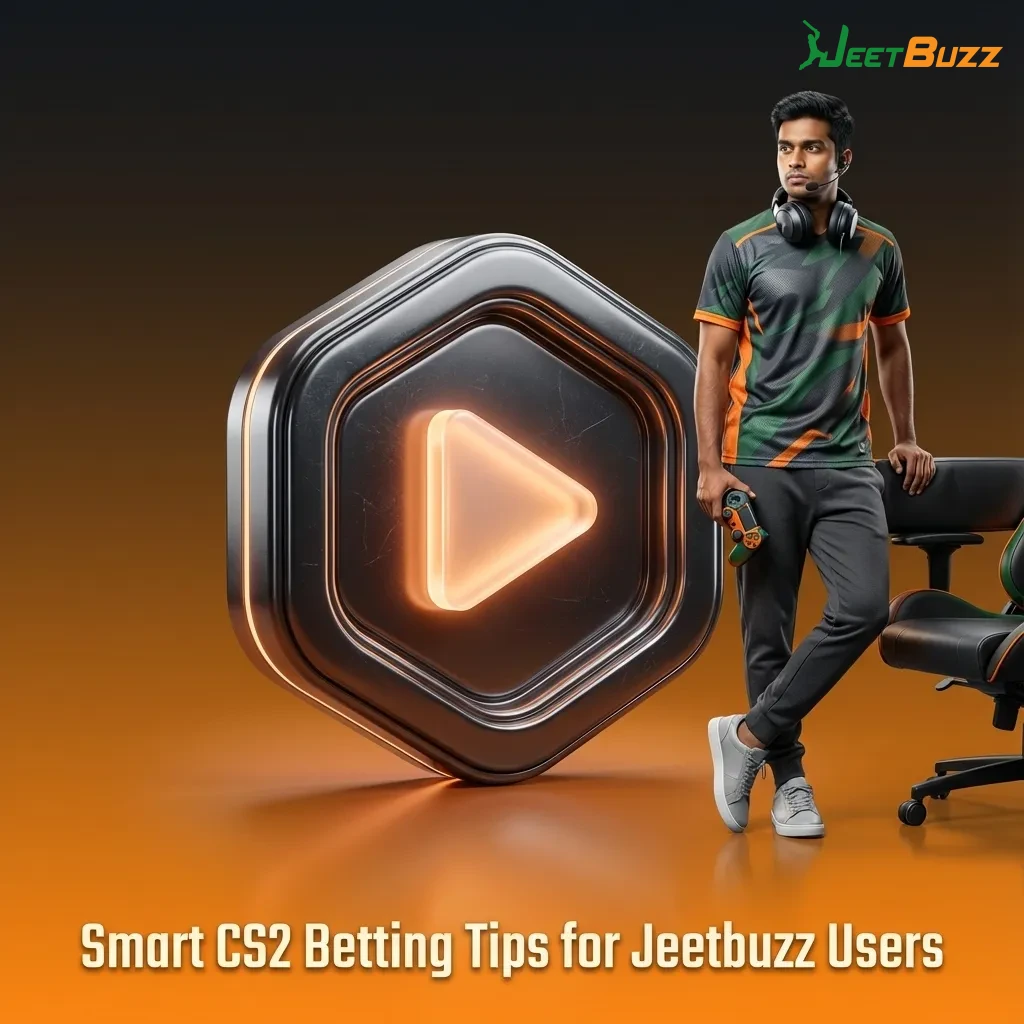 Illustrated CS2 betting tips for Jeetbuzz users, highlighting bankroll management, map study, stats, and tracking results