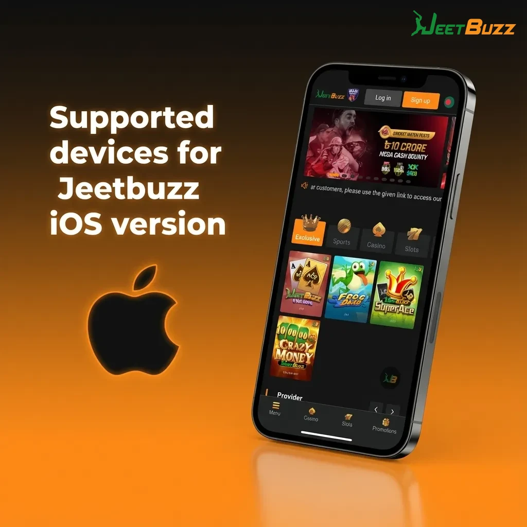 Illustration of supported Apple devices showing iPhone and iPad models compatible with the Jeetbuzz iOS PWA